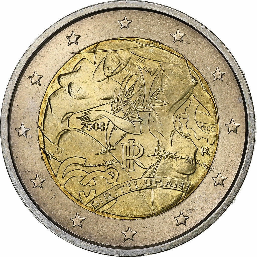 włoski,
2 euro,
Diritti Umani