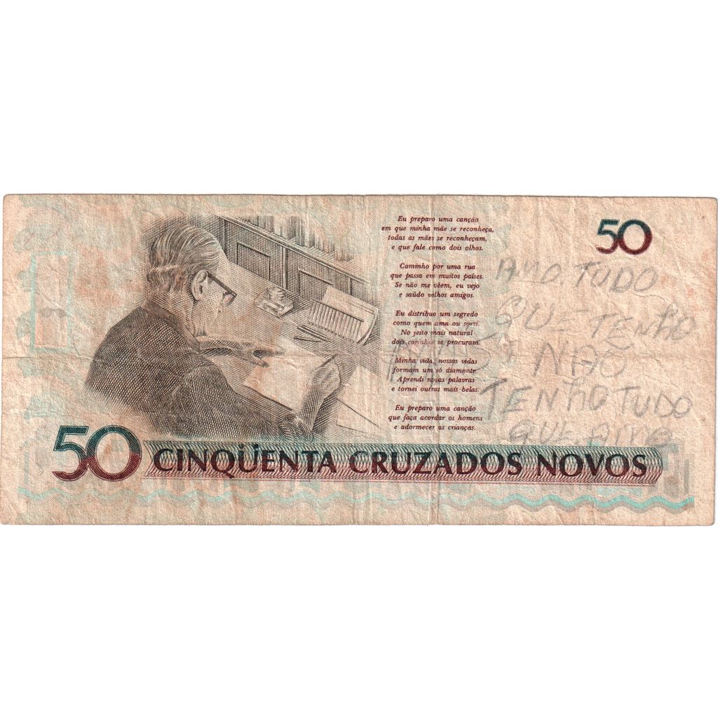 Brazylia,
50 Cruzeiros na 50 Cruzados Novos,
VF(30-35)