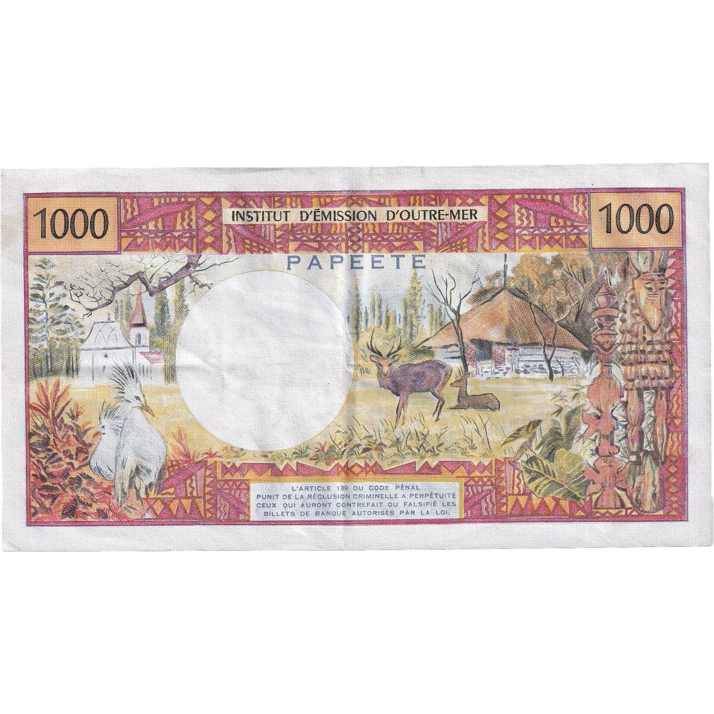 Banknot,
Tahiti,
1000 franków
