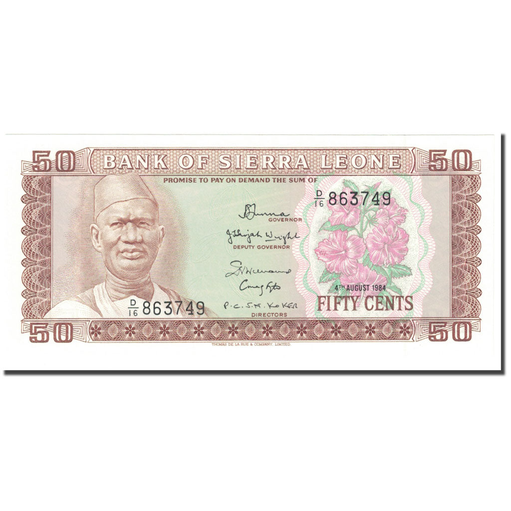 Banknot,
Sierra Leone,
50 centów