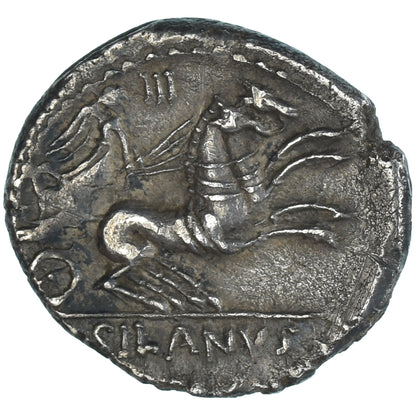 Moneta, 
  
  D. Iunius Silanus, 
  
  Denar