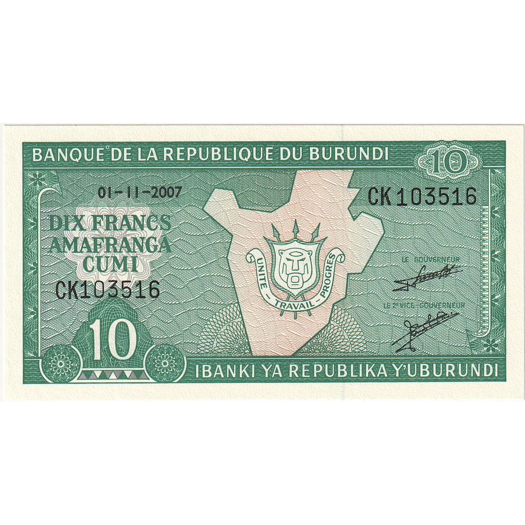 Burundi, 
  
  10 franków, 
  
  2007