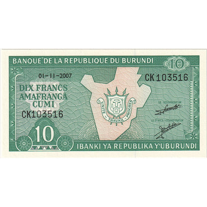 Burundi, 
  
  10 franków, 
  
  2007