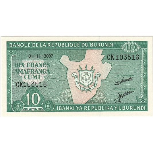 Burundi, 
  
  10 franków, 
  
  2007
