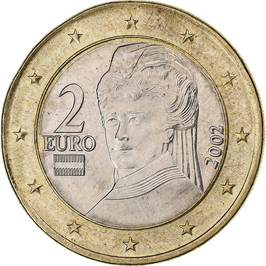 Österreich, 
  
  2 euro, 
  
  Schrötlingsfehler auf 1 Euro geprägt