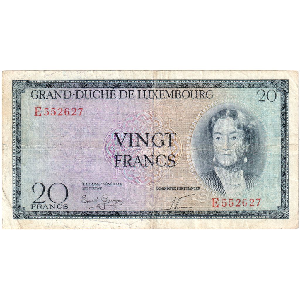 Luksemburg, 
  
  20 franków, 
  
  VF(30-35)