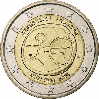 włoski, 
  
  2 euro, 
  
  Unia Gospodarcza i Monetarna