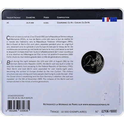 Francja, 
  
  2 euro, 
  
  Upadek berlińskiego Mauera